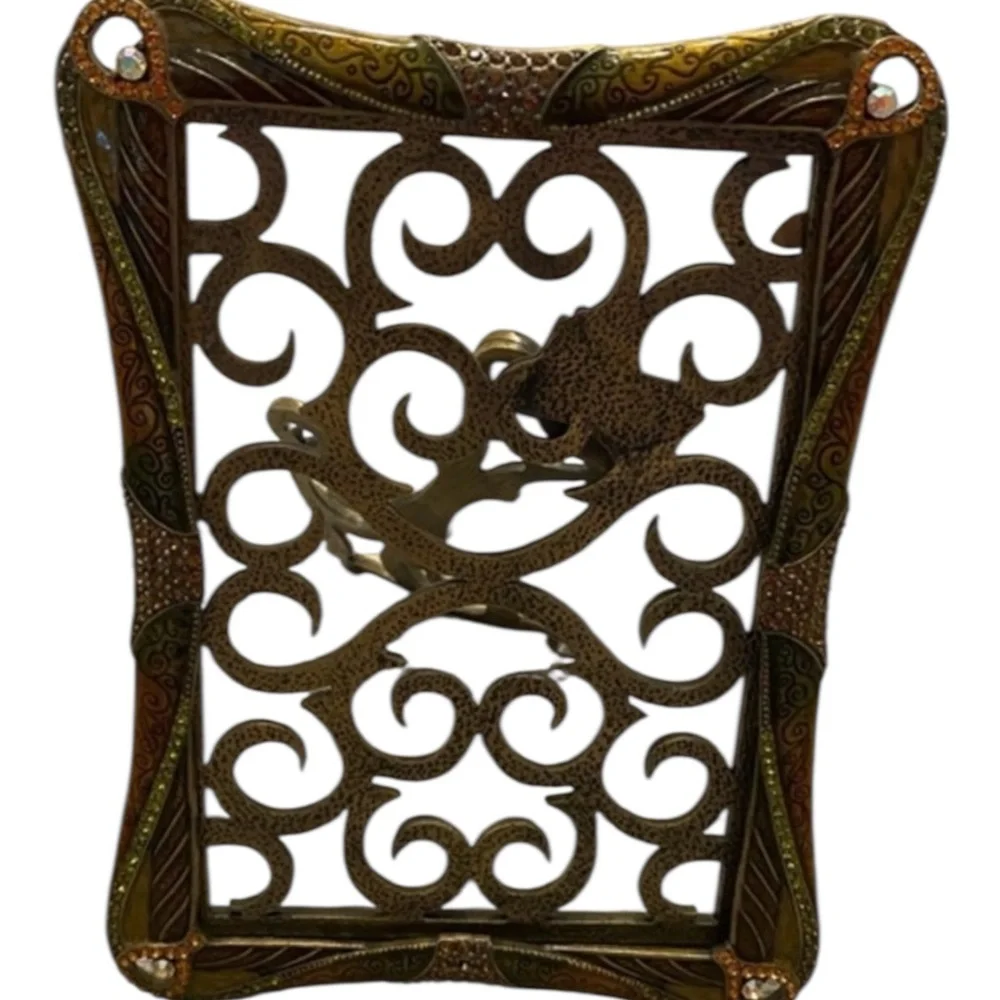 Stunning museum gold Frame with green enamel, light rust also has crystals.